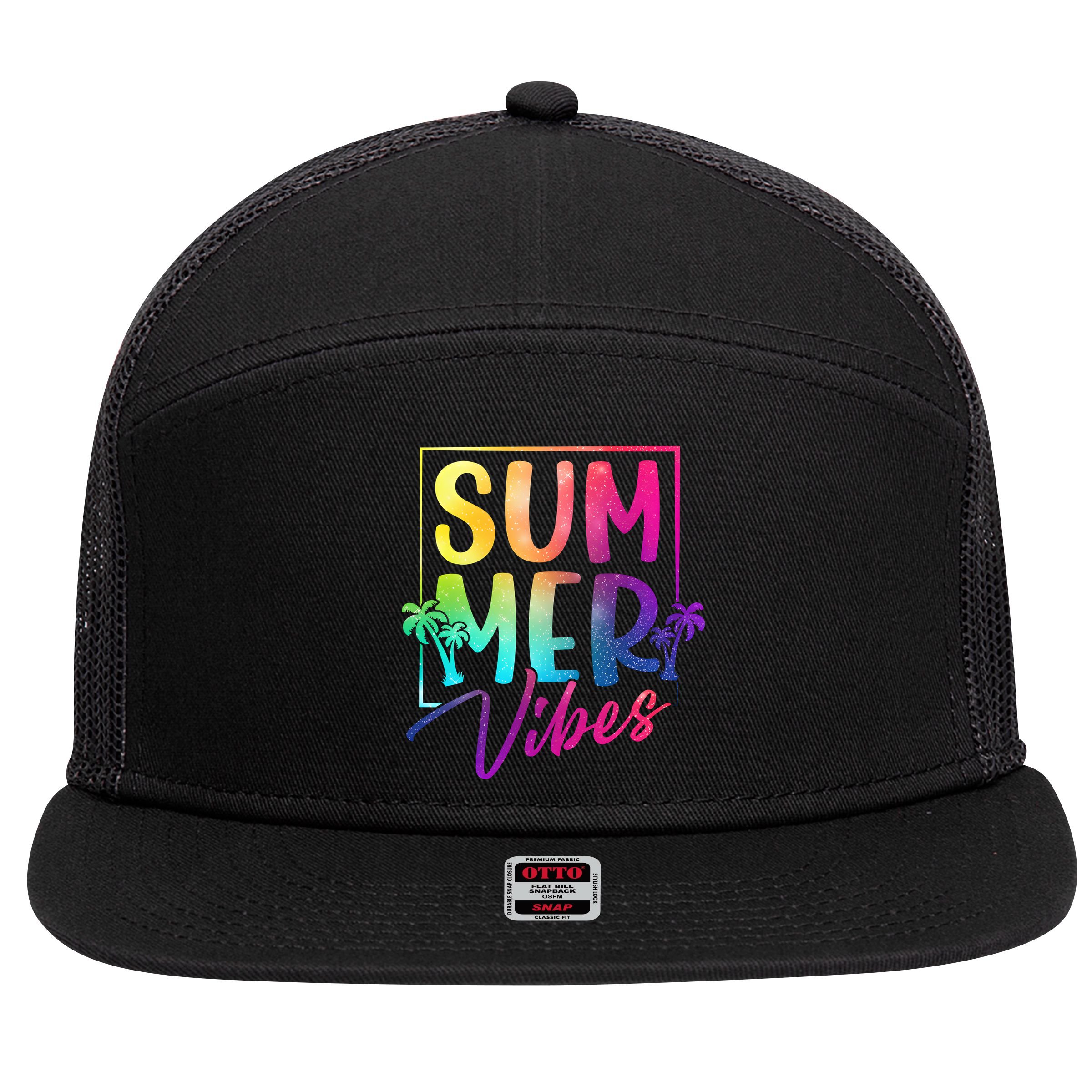 Summer Vibes Beach Sunset 7 Panel Mesh Trucker Snapback Hat