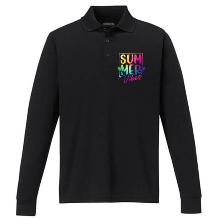 Summer Vibes Beach Sunset Performance Long Sleeve Polo