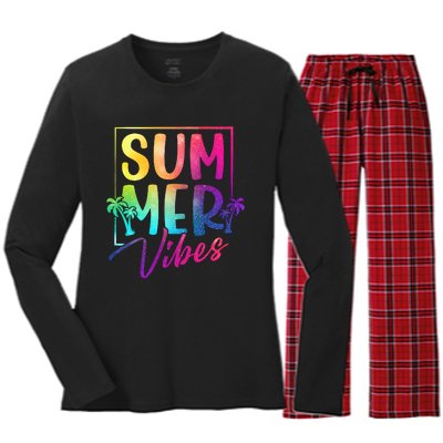 Summer Vibes Beach Sunset Women's Long Sleeve Flannel Pajama Set 