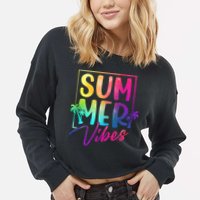Summer Vibes Beach Sunset Cropped Pullover Crew