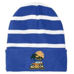 Summer Vibes Beach Trip Family Vacation Vacay Vibes Meaningful Gift Striped Beanie with Solid Band