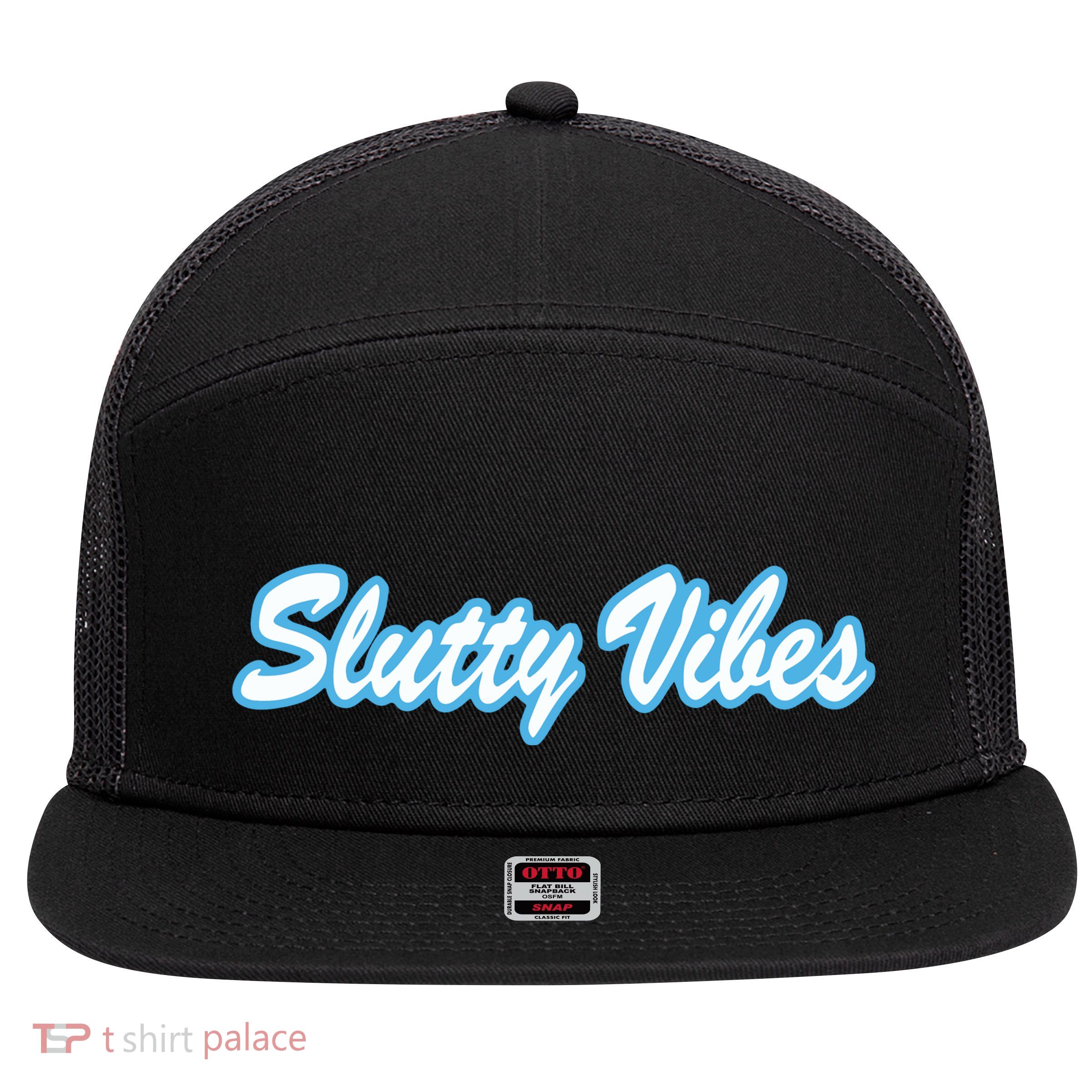 Slutty Vibes Blue 7 Panel Mesh Trucker Snapback Hat