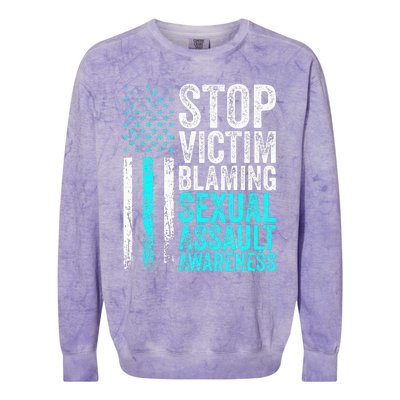 Stop Victim Blaming American Flag Sexual Assault Awareness Colorblast Crewneck Sweatshirt