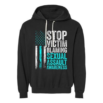 Stop Victim Blaming American Flag Sexual Assault Awareness Garment-Dyed Fleece Hoodie