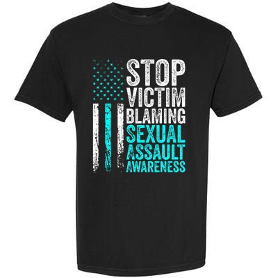 Stop Victim Blaming American Flag Sexual Assault Awareness Garment-Dyed Heavyweight T-Shirt