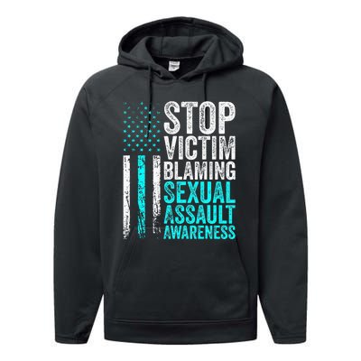 Stop Victim Blaming American Flag Sexual Assault Awareness Performance Fleece Hoodie