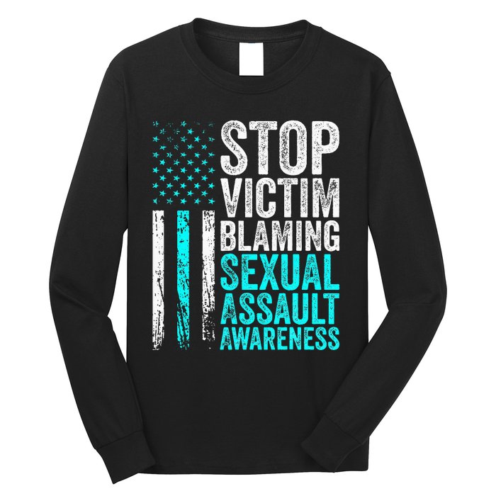 Stop Victim Blaming American Flag Sexual Assault Awareness Long Sleeve Shirt