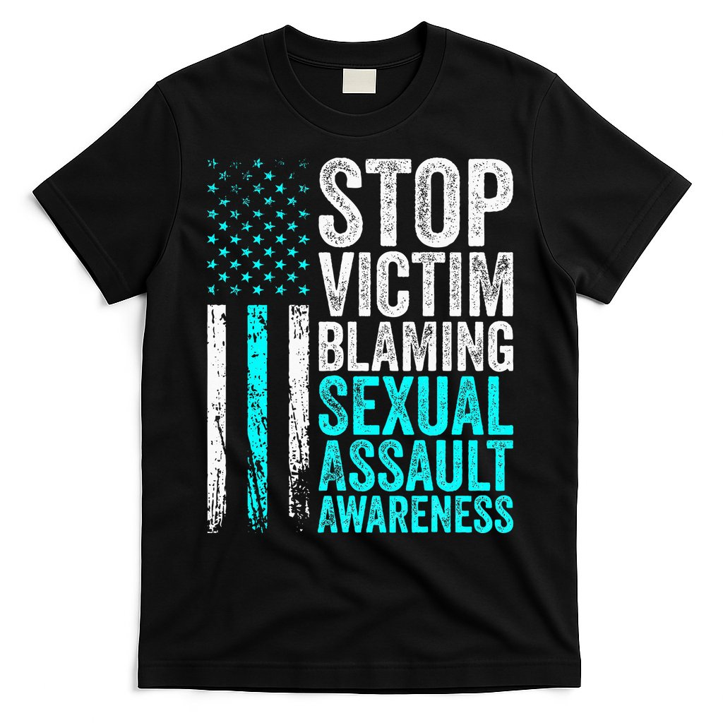Stop Victim Blaming American Flag Sexual Assault Awareness T-Shirt