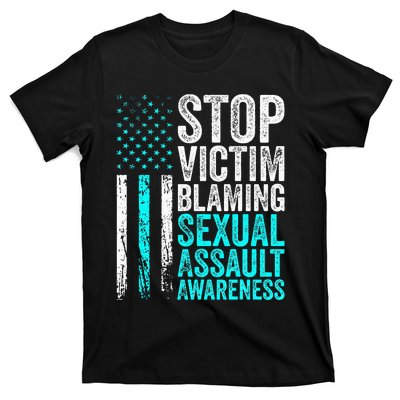 Stop Victim Blaming American Flag Sexual Assault Awareness T-Shirt