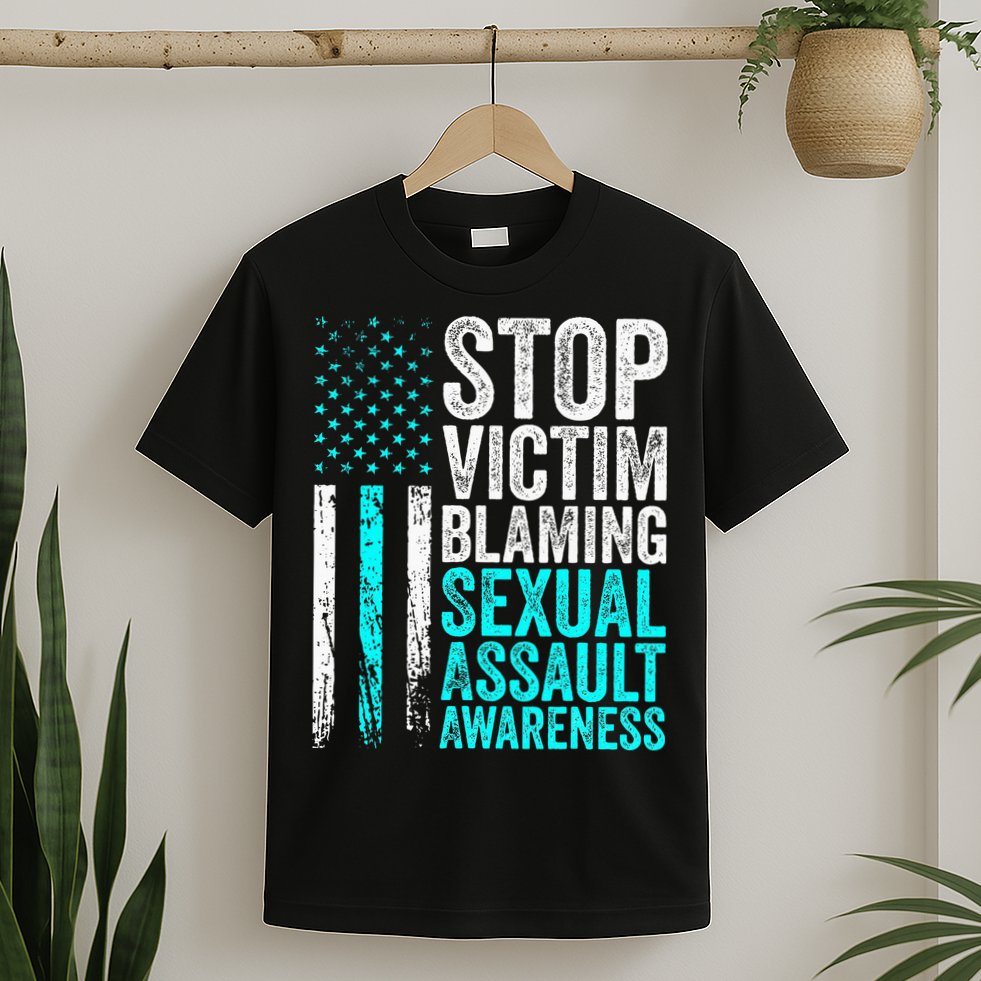 Stop Victim Blaming American Flag Sexual Assault Awareness T-Shirt