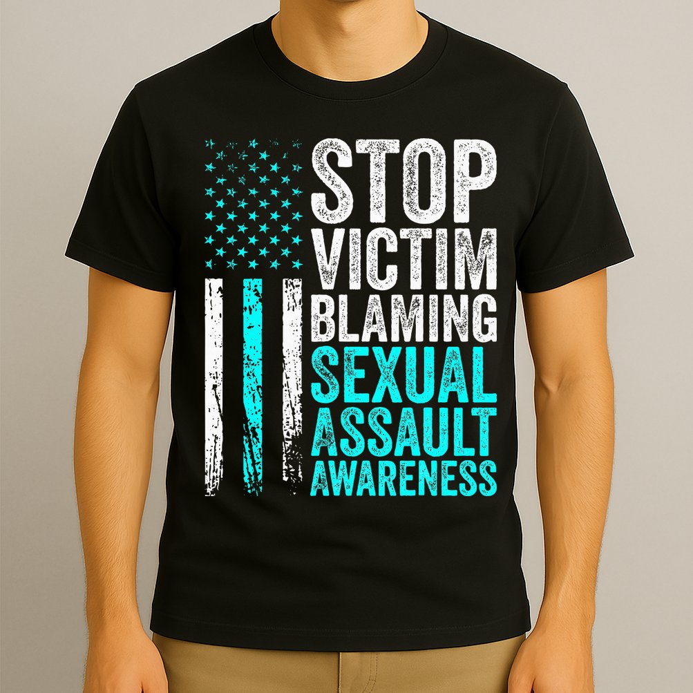 Stop Victim Blaming American Flag Sexual Assault Awareness T-Shirt