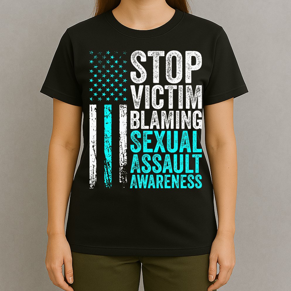Stop Victim Blaming American Flag Sexual Assault Awareness T-Shirt
