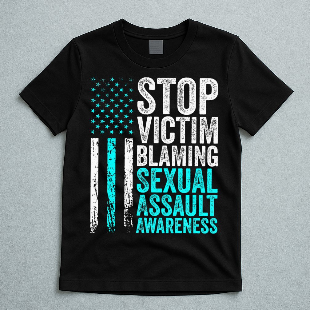 Stop Victim Blaming American Flag Sexual Assault Awareness T-Shirt