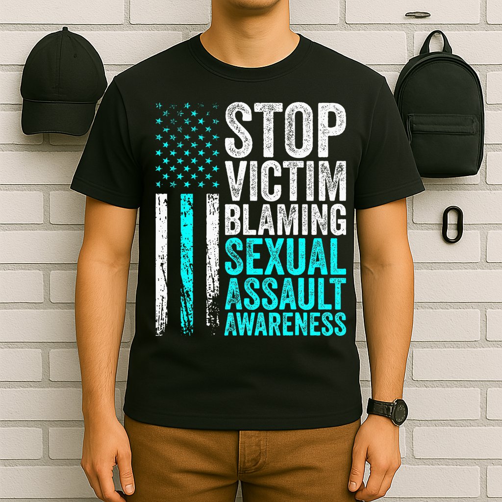 Stop Victim Blaming American Flag Sexual Assault Awareness T-Shirt