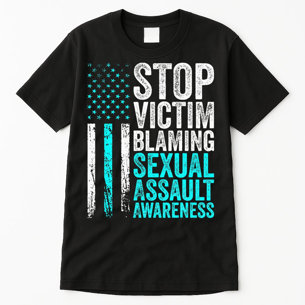 Stop Victim Blaming American Flag Sexual Assault Awareness Tall T-Shirt