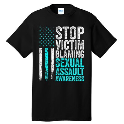 Stop Victim Blaming American Flag Sexual Assault Awareness Tall T-Shirt