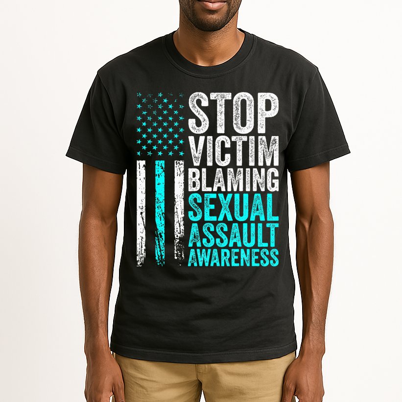 Stop Victim Blaming American Flag Sexual Assault Awareness Tall T-Shirt