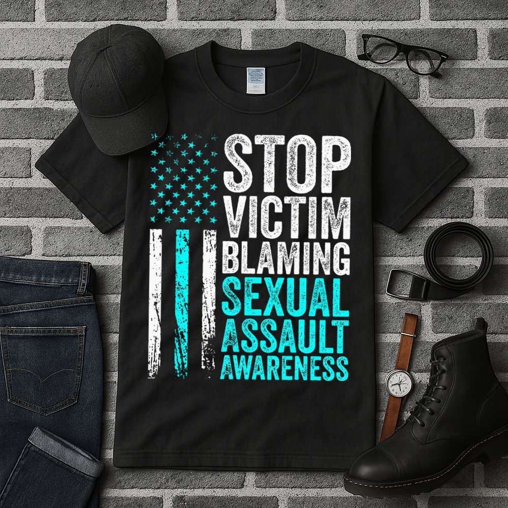 Stop Victim Blaming American Flag Sexual Assault Awareness Tall T-Shirt