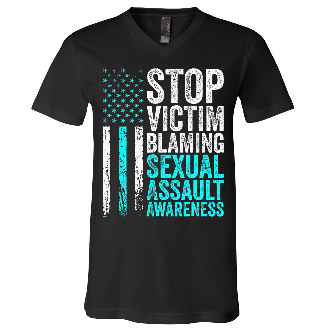 Stop Victim Blaming American Flag Sexual Assault Awareness V-Neck T-Shirt