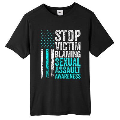 Stop Victim Blaming American Flag Sexual Assault Awareness Tall Fusion ChromaSoft Performance T-Shirt