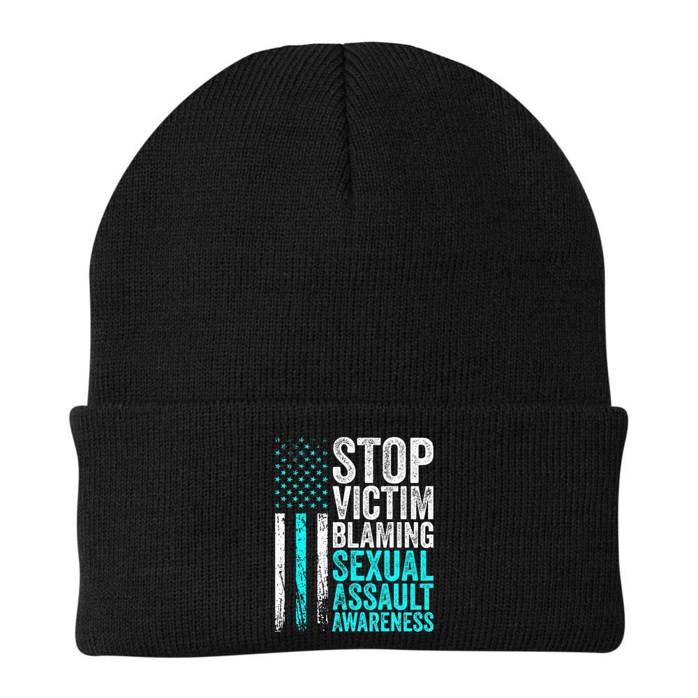 Stop Victim Blaming American Flag Sexual Assault Awareness Beanie