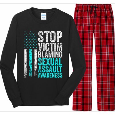 Stop Victim Blaming American Flag Sexual Assault Awareness Long Sleeve Pajama Set