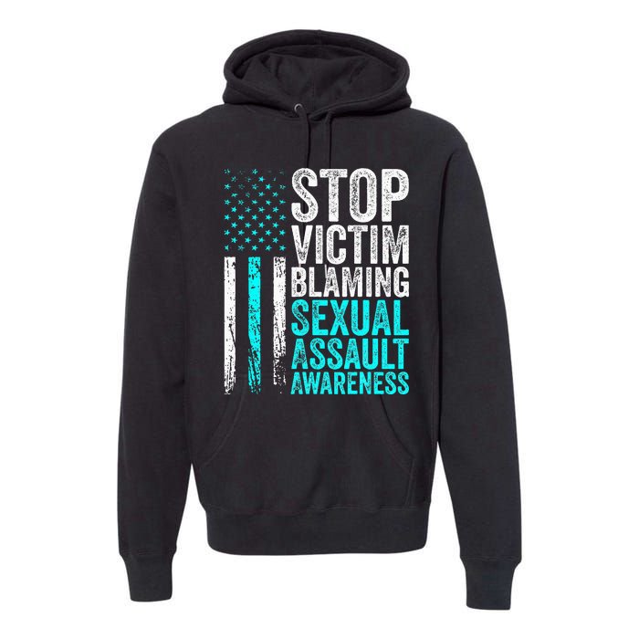 Stop Victim Blaming American Flag Sexual Assault Awareness Premium Hoodie