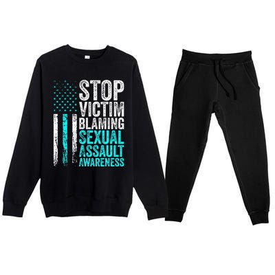 Stop Victim Blaming American Flag Sexual Assault Awareness Premium Crewneck Sweatsuit Set