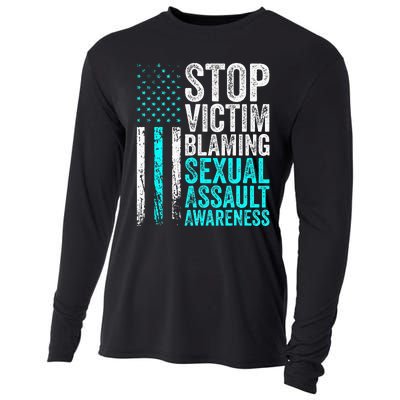 Stop Victim Blaming American Flag Sexual Assault Awareness Cooling Performance Long Sleeve Crew