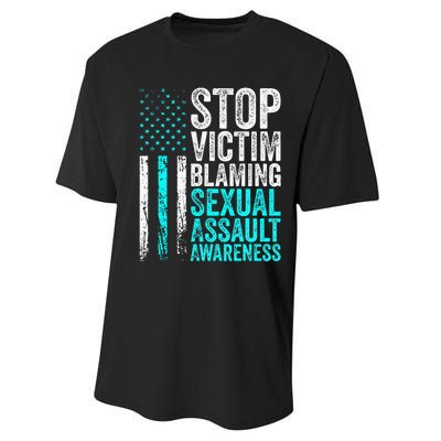 Stop Victim Blaming American Flag Sexual Assault Awareness Performance Sprint T-Shirt