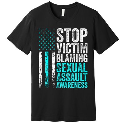 Stop Victim Blaming American Flag Sexual Assault Awareness Premium T-Shirt