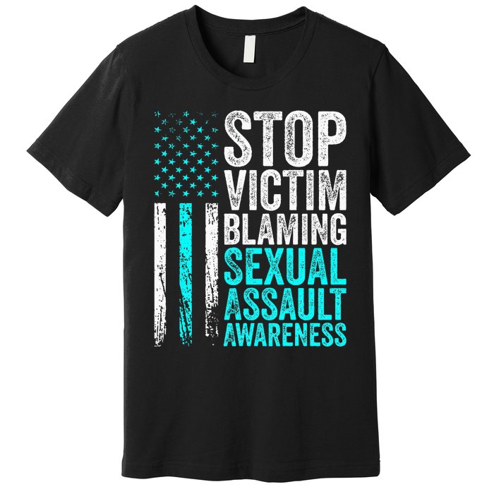 Stop Victim Blaming American Flag Sexual Assault Awareness Premium T-Shirt