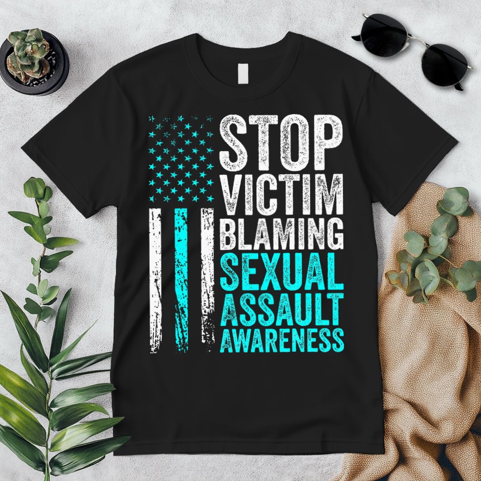 Stop Victim Blaming American Flag Sexual Assault Awareness Premium T-Shirt