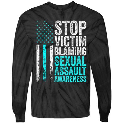 Stop Victim Blaming American Flag Sexual Assault Awareness Tie-Dye Long Sleeve Shirt