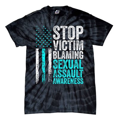 Stop Victim Blaming American Flag Sexual Assault Awareness Tie-Dye T-Shirt