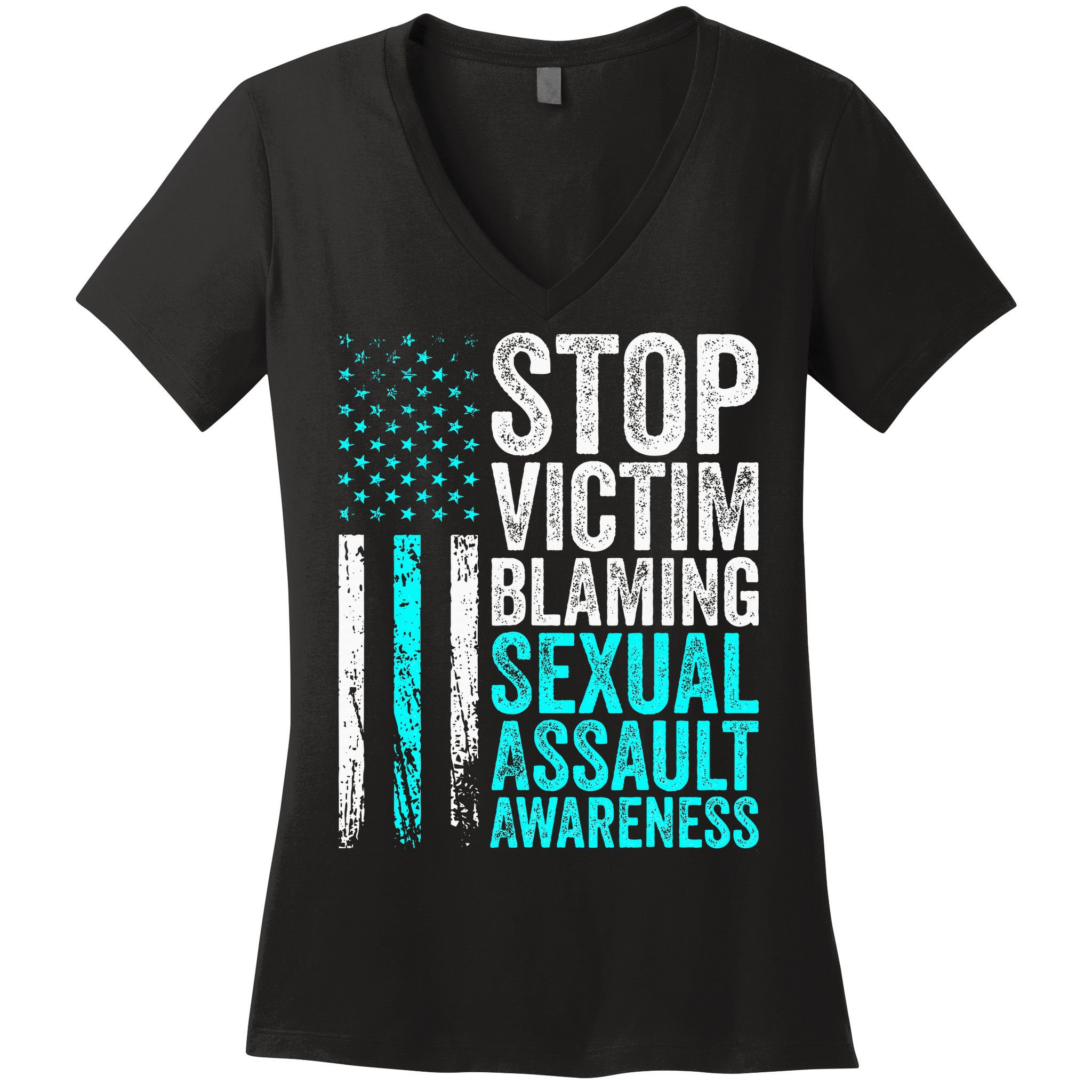 Stop Victim Blaming American Flag Sexual Assault Awareness Women's V-Neck T-Shirt