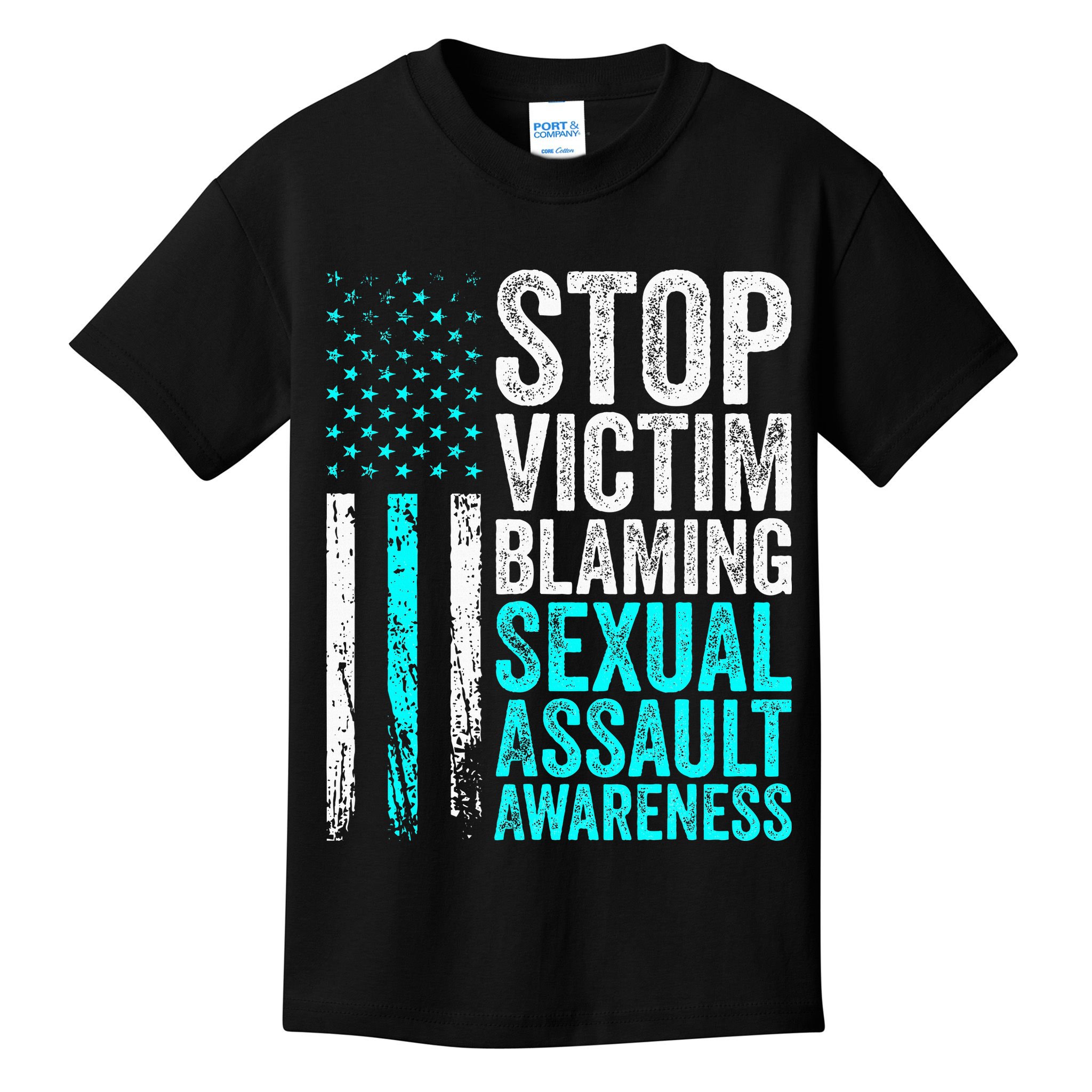 Stop Victim Blaming American Flag Sexual Assault Awareness Kids T-Shirt