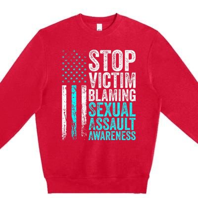 Stop Victim Blaming American Flag Sexual Assault Awareness Premium Crewneck Sweatshirt