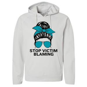 Stop Victim Blaming Messy Bun Sexual Assault Awareness Month Performance Fleece Hoodie