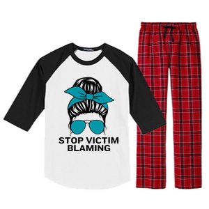 Stop Victim Blaming Messy Bun Sexual Assault Awareness Month Raglan Sleeve Pajama Set