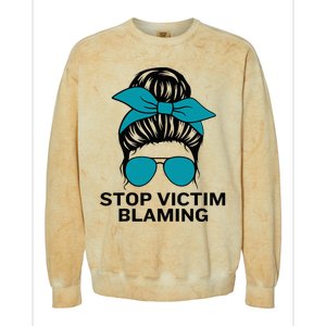 Stop Victim Blaming Messy Bun Sexual Assault Awareness Month Colorblast Crewneck Sweatshirt