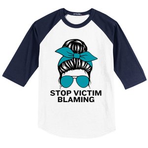 Stop Victim Blaming Messy Bun Sexual Assault Awareness Month Baseball Sleeve Shirt