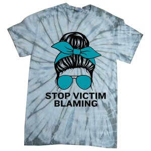 Stop Victim Blaming Messy Bun Sexual Assault Awareness Month Tie-Dye T-Shirt