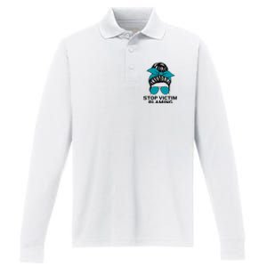 Stop Victim Blaming Messy Bun Sexual Assault Awareness Month Performance Long Sleeve Polo