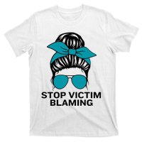 Stop Victim Blaming Messy Bun Sexual Assault Awareness Month T-Shirt