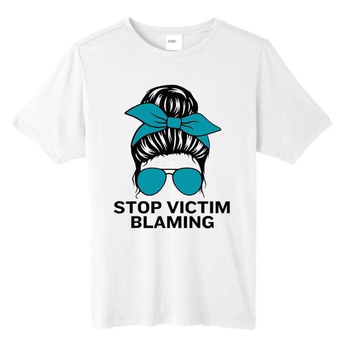 Stop Victim Blaming Messy Bun Sexual Assault Awareness Month Tall Fusion ChromaSoft Performance T-Shirt