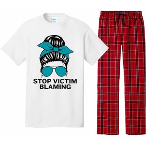 Stop Victim Blaming Messy Bun Sexual Assault Awareness Month Pajama Set