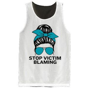 Stop Victim Blaming Messy Bun Sexual Assault Awareness Month Mesh Reversible Basketball Jersey Tank