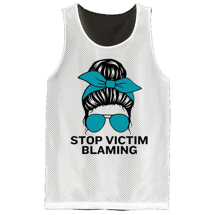 Stop Victim Blaming Messy Bun Sexual Assault Awareness Month Mesh Reversible Basketball Jersey Tank