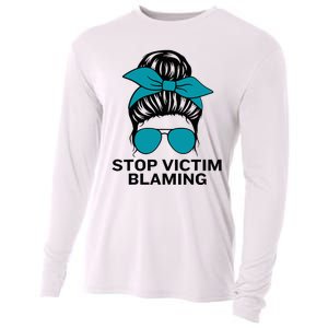 Stop Victim Blaming Messy Bun Sexual Assault Awareness Month Cooling Performance Long Sleeve Crew